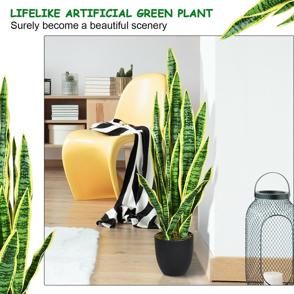 Artificial Snake Plant 35.5 Inch Indoor Outdoor Decor Green & Yellow Leaves