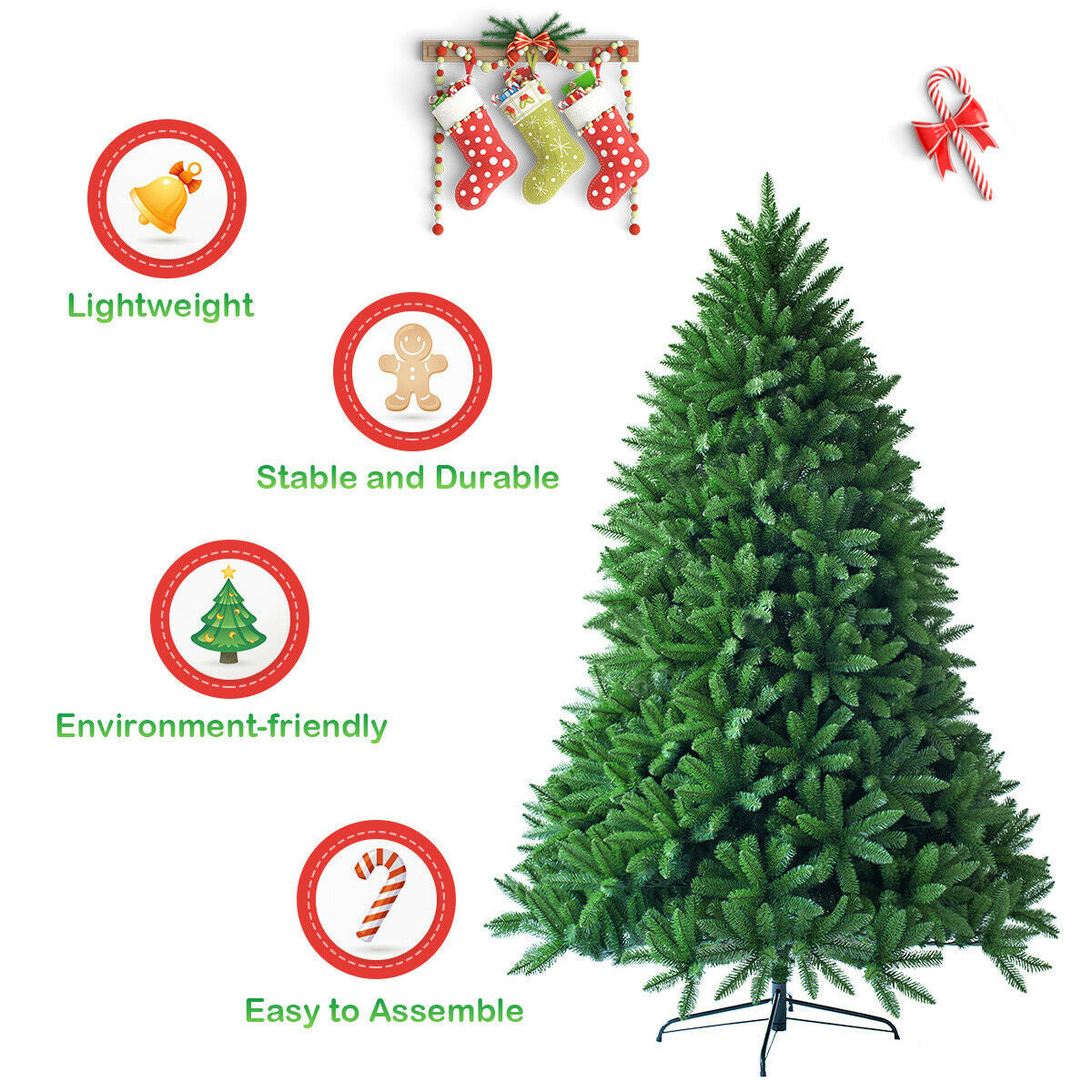 Artificial Christmas Tree 6 Feet with 1250 Branch Tips, Foldable Base