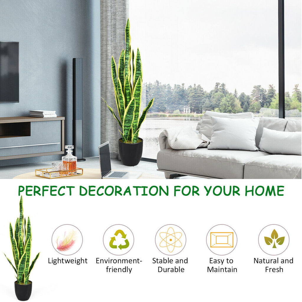 Artificial Snake Plant 35.5 Inch Indoor Outdoor Decor Green & Yellow Leaves