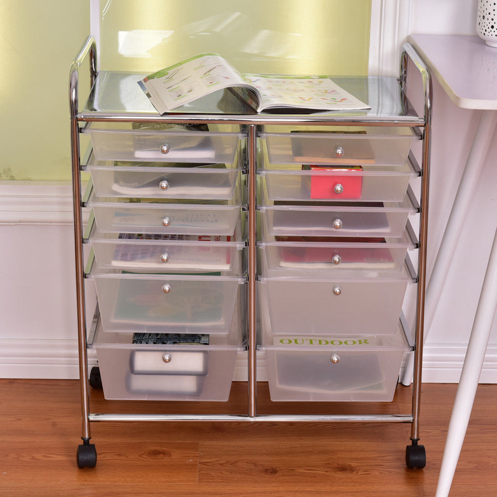 12-Drawer Rolling Storage Cart with Removable Drawers and Lockable