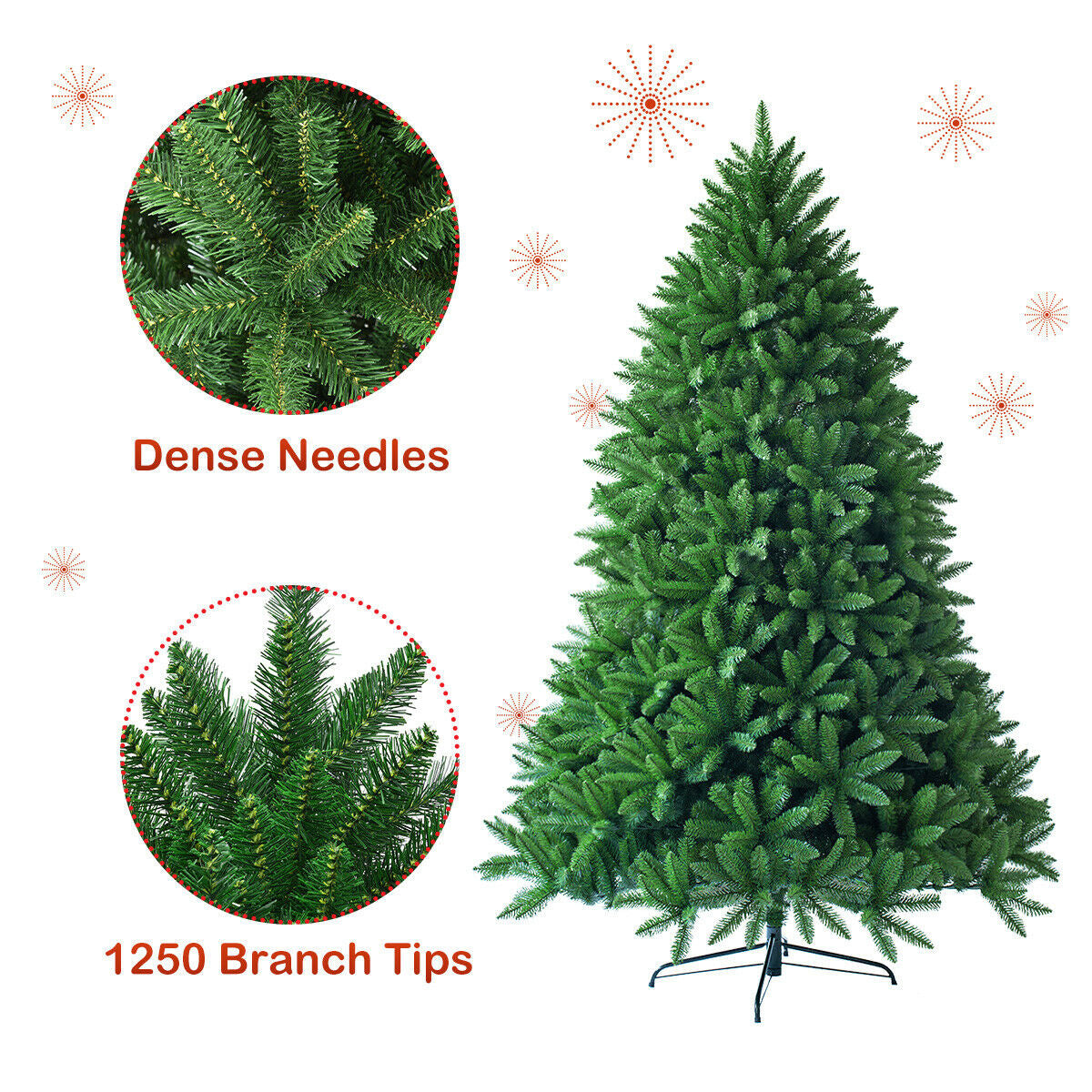 Artificial Christmas Tree 6 Feet with 1250 Branch Tips, Foldable Base