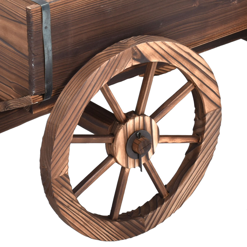 Wood Wagon Planter Pot Stand with Wheels - Style 7
