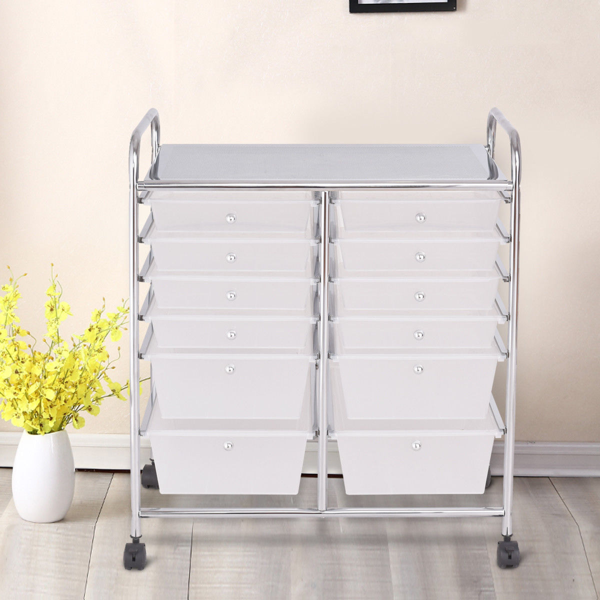 12-Drawer Rolling Storage Cart, White
