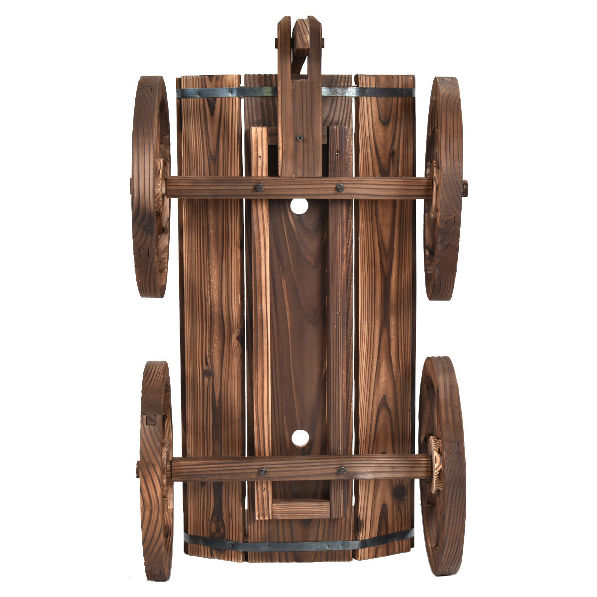 Wood Wagon Planter Pot Stand with Wheels - Style 7