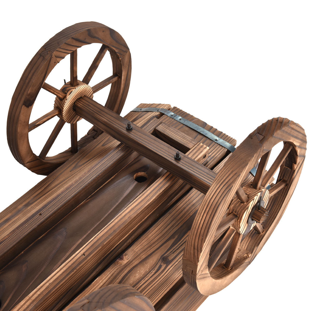 Wood Wagon Planter Pot Stand with Wheels - Style 7