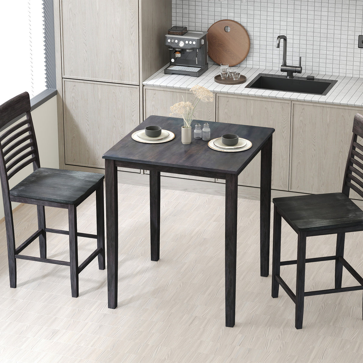 Square Dining Table 4-Person Gray Wood Frame