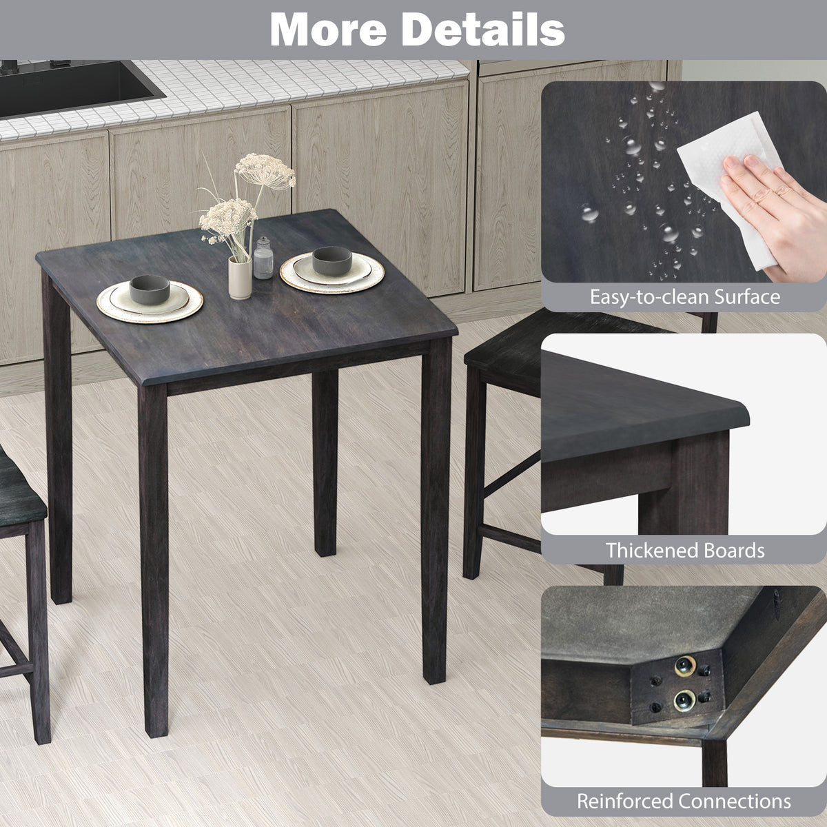 Square Dining Table 4-Person Gray Wood Frame