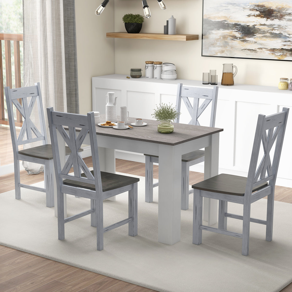 Farmhouse Dining Chairs Set of 2, Rubber Wood Frame, Gray - Style 5