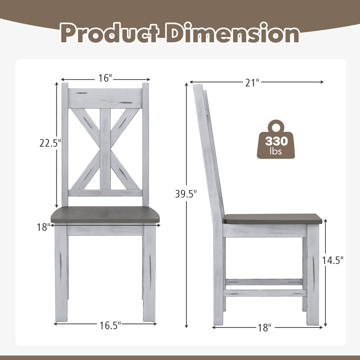 Farmhouse Dining Chairs Set of 2, Rubber Wood Frame, Gray - Style 5