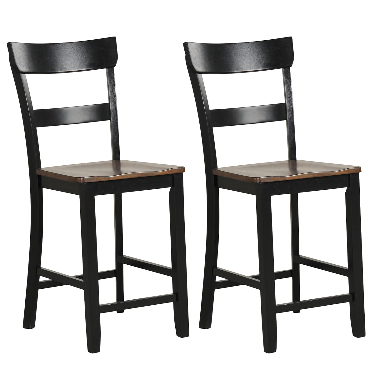 Farmhouse Dining Bar Stool Set of 2, Solid Rubber Wood – White
