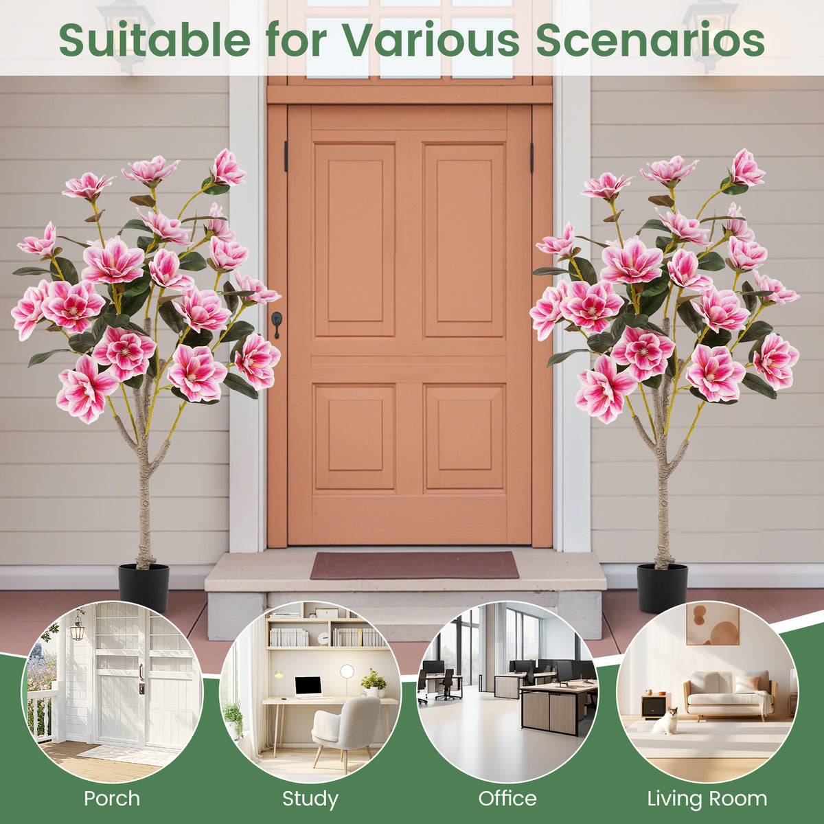 Pink Faux Wedding Flower Plant with PEVA Leaves & Multi-Branch Trunks - Elegant Indoor Decor