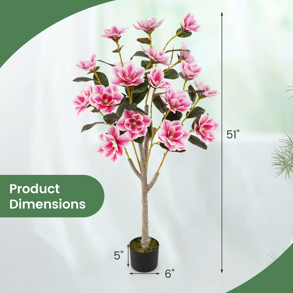 Pink Faux Wedding Flower Plant with PEVA Leaves & Multi-Branch Trunks - Elegant Indoor Decor
