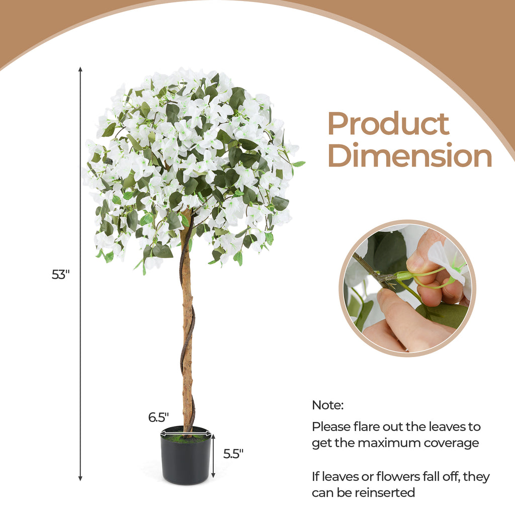 Artificial Azalea Tree with Cement Pot - White, 4.5 Feet, Realistic Indoor Decor