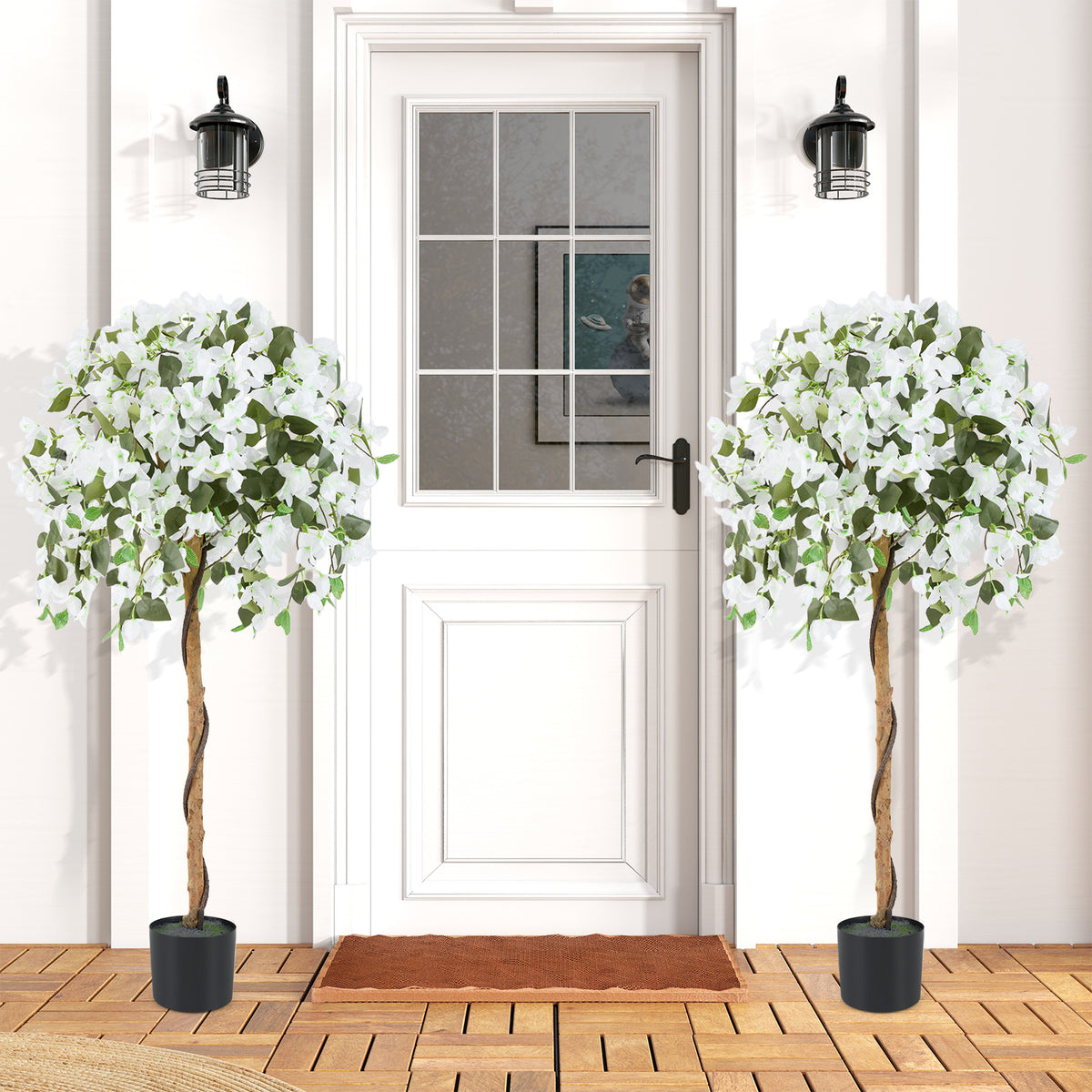 Artificial Azalea Tree with Cement Pot - White, 4.5 Feet, Realistic Indoor Decor