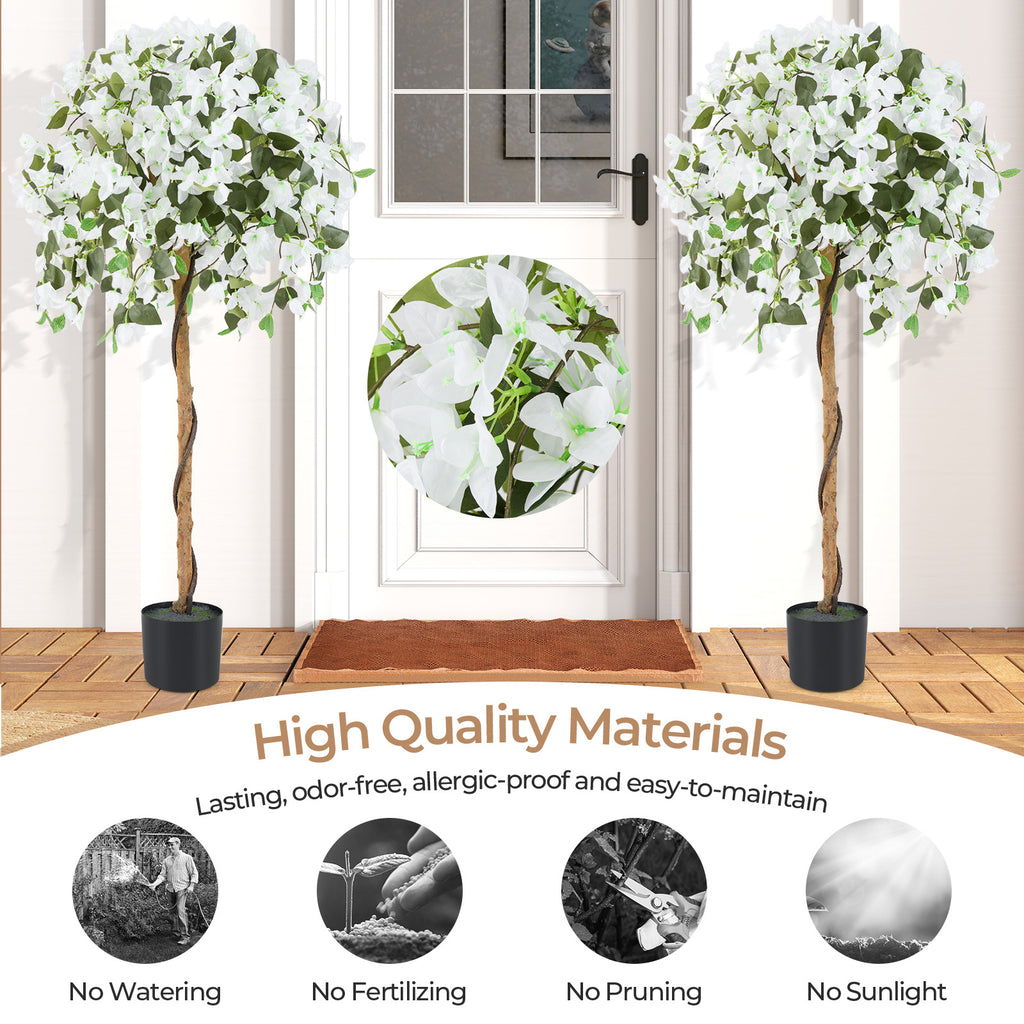 Artificial Azalea Tree with Cement Pot - White, 4.5 Feet, Realistic Indoor Decor