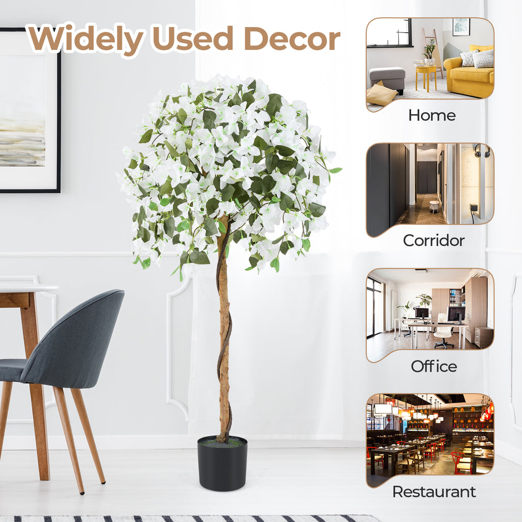 Artificial Azalea Tree with Cement Pot - White, 4.5 Feet, Realistic Indoor Decor