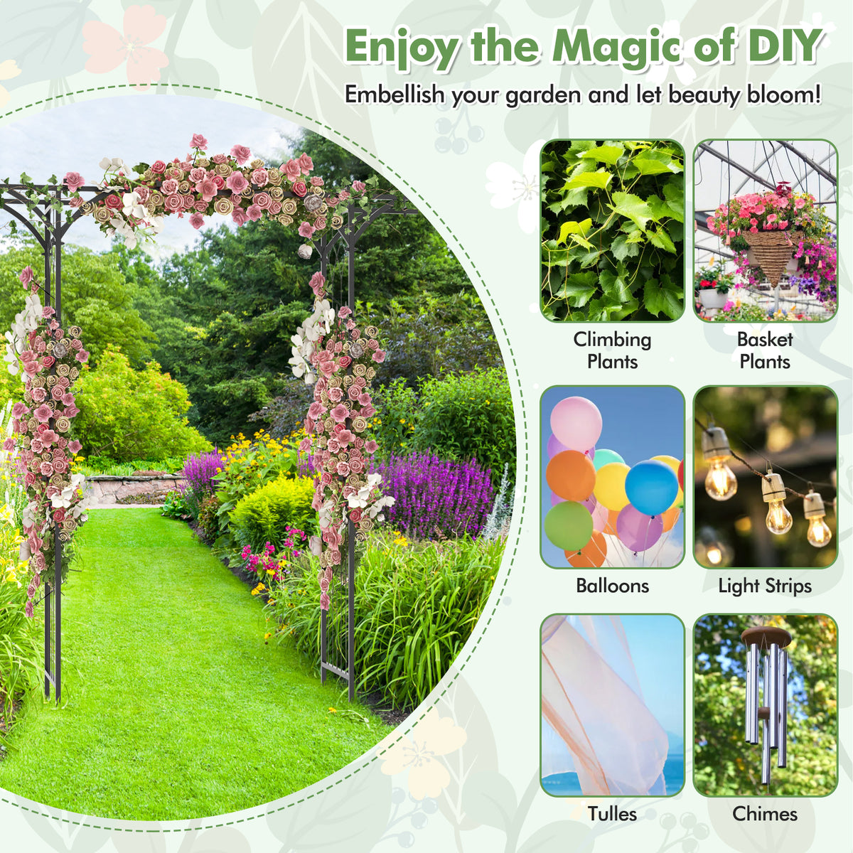 6.8 ft Garden Arbor with Trellis for Climbing Plants