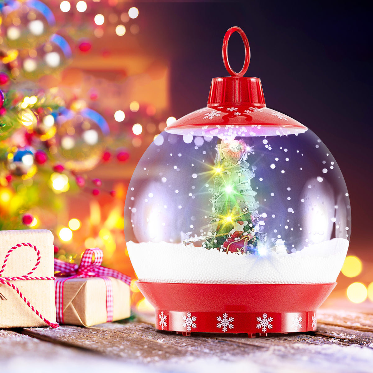 68 Inch Festive Musical Christmas Street Lamp Post with Snow Globe Lantern - Red Variation
