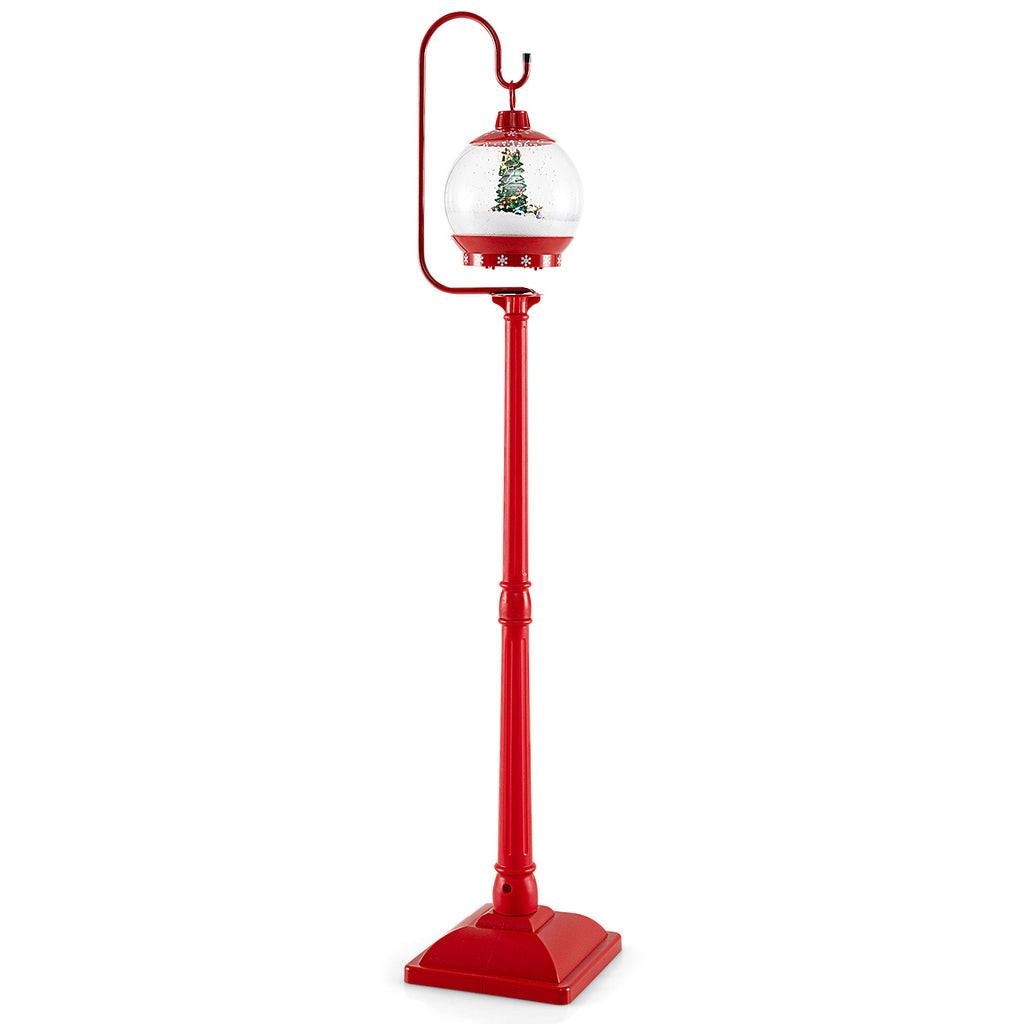 68 Inch Festive Musical Christmas Street Lamp Post with Snow Globe Lantern - Red Variation