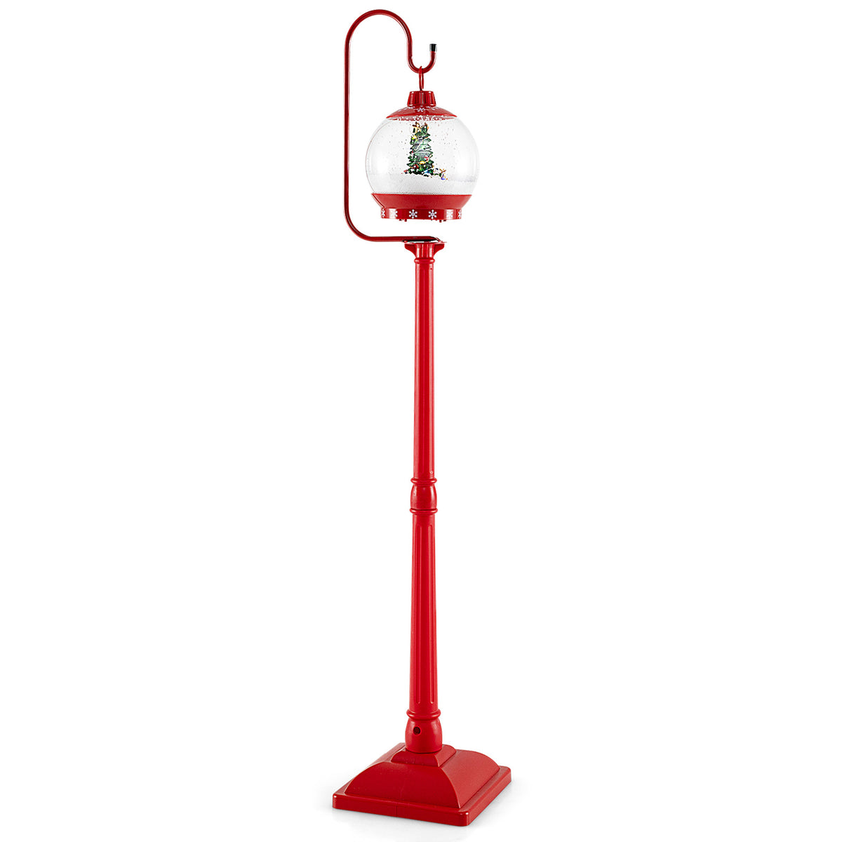 68 Inch Festive Musical Christmas Street Lamp Post with Snow Globe Lantern - Red Variation