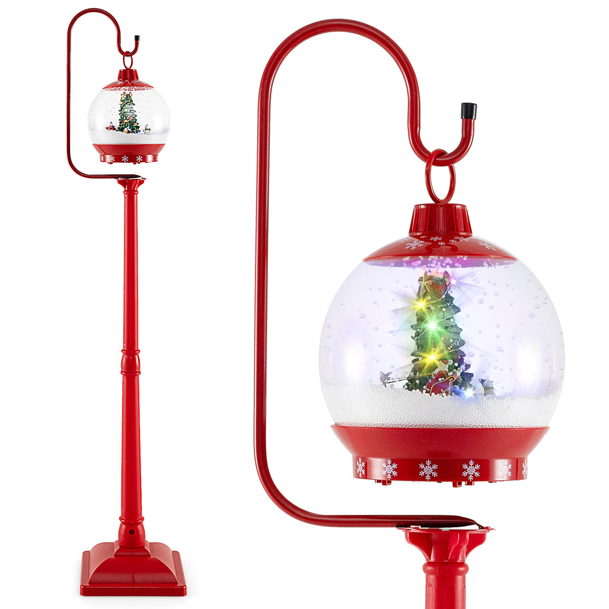 68 Inch Festive Musical Christmas Street Lamp Post with Snow Globe Lantern - Red Variation