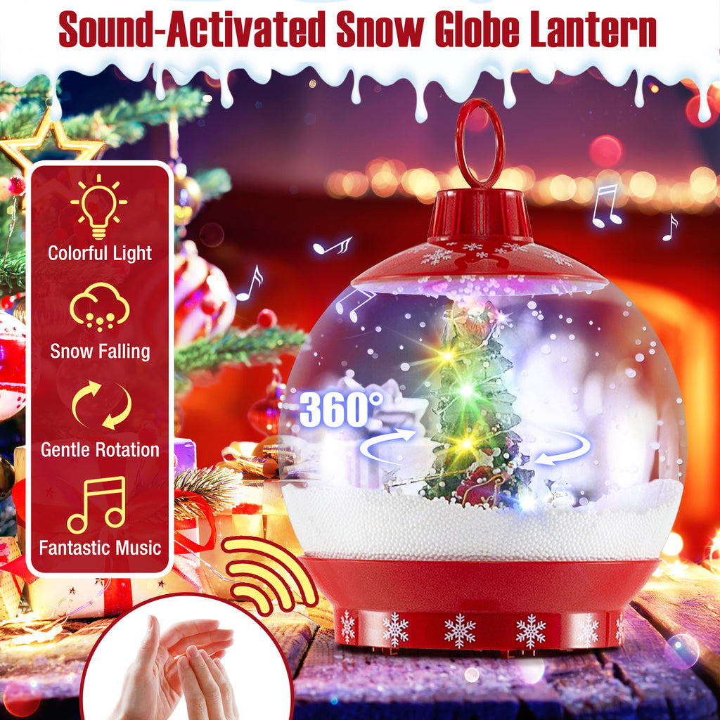 68 Inch Festive Musical Christmas Street Lamp Post with Snow Globe Lantern - Red Variation