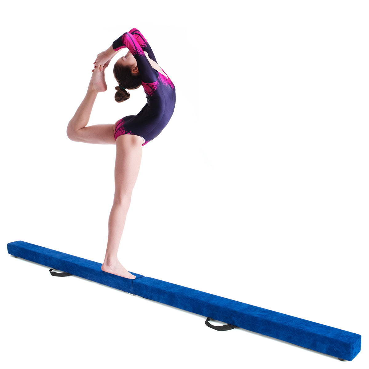 7 Feet Folding Portable Floor Balance Beam with Handles - Blue for Gymnastics
