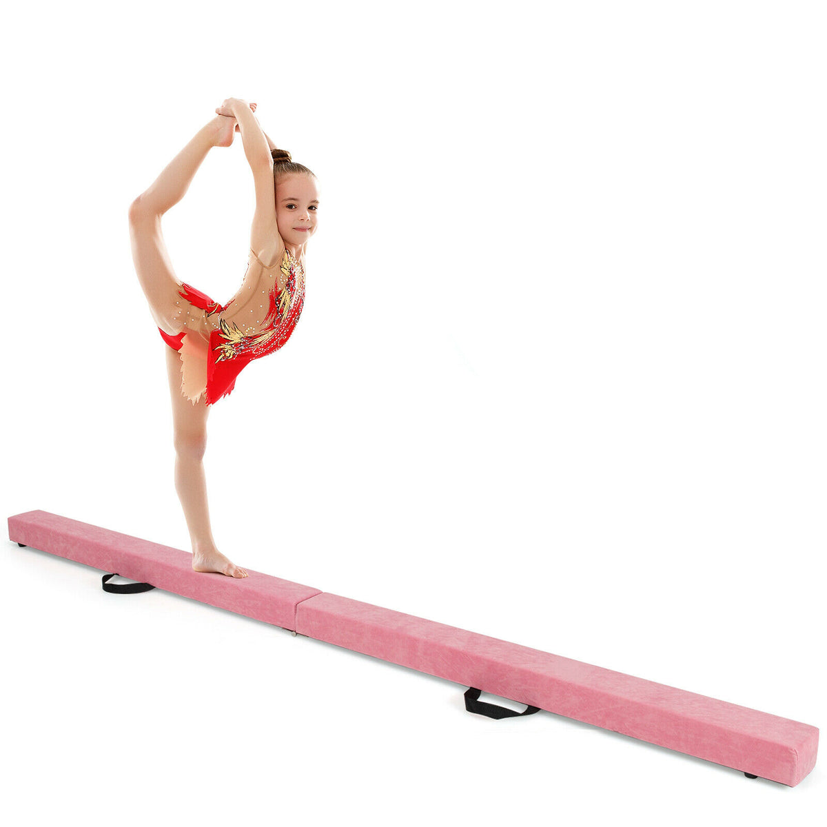 7 Feet Folding Portable Floor Balance Beam with Handles - Rose Red Variation