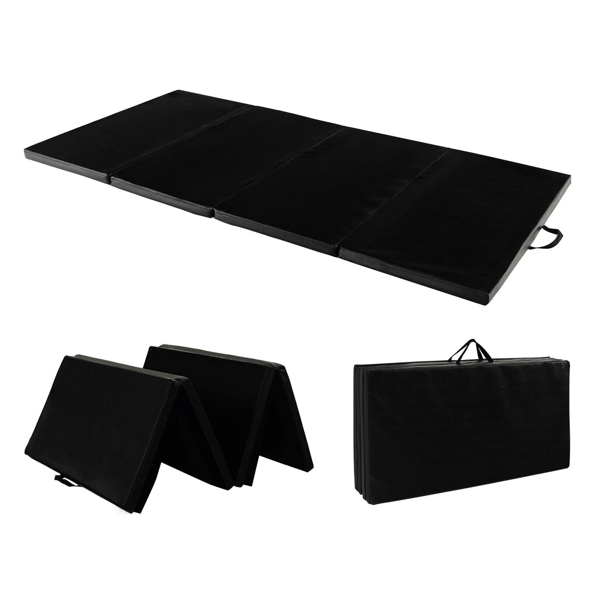 Tri-Fold Gym Mat with Handles & Removable Cover - Yellow, 2FT x 6FT