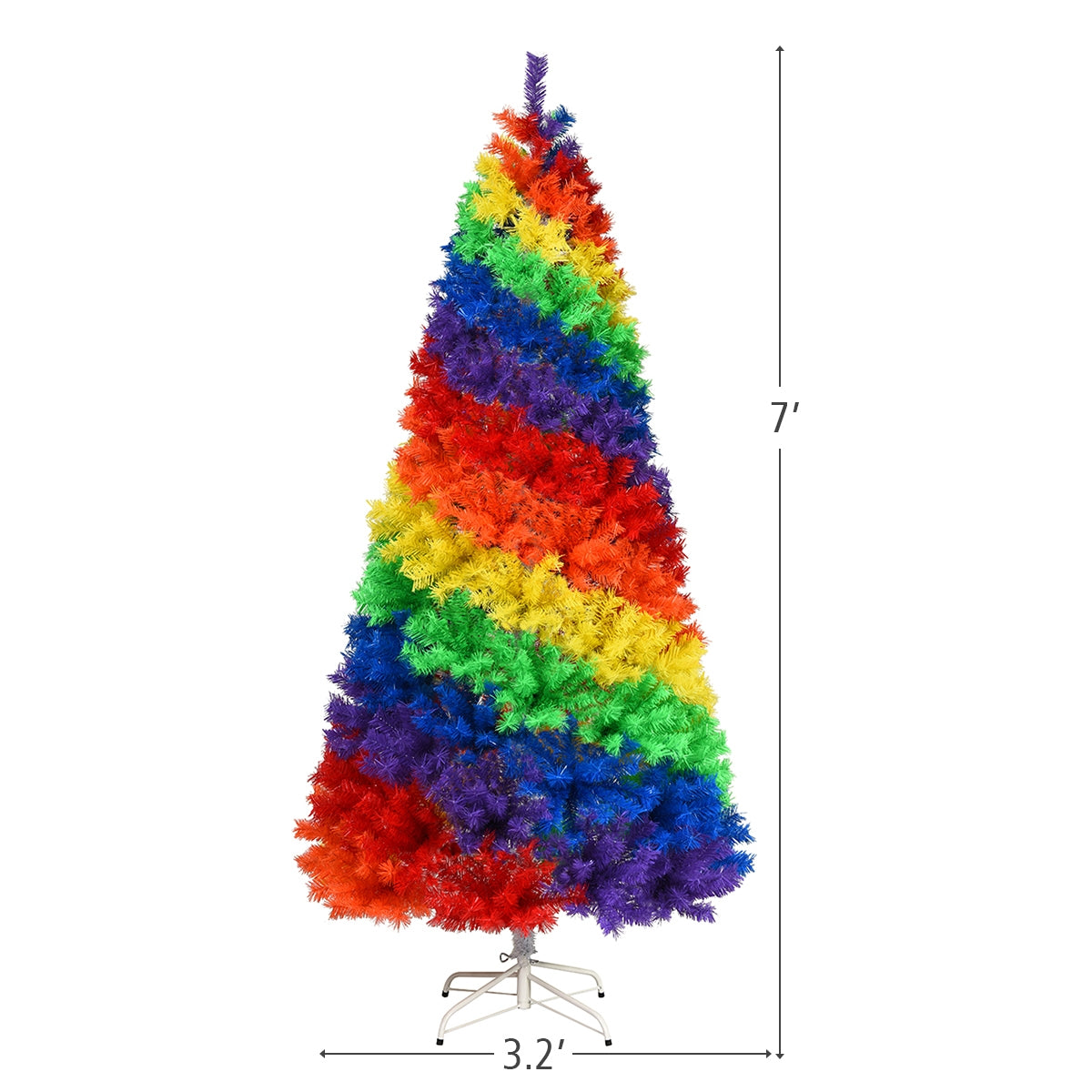 7 Feet Artificial Christmas Tree with Rainbow Tips and Metal Stand