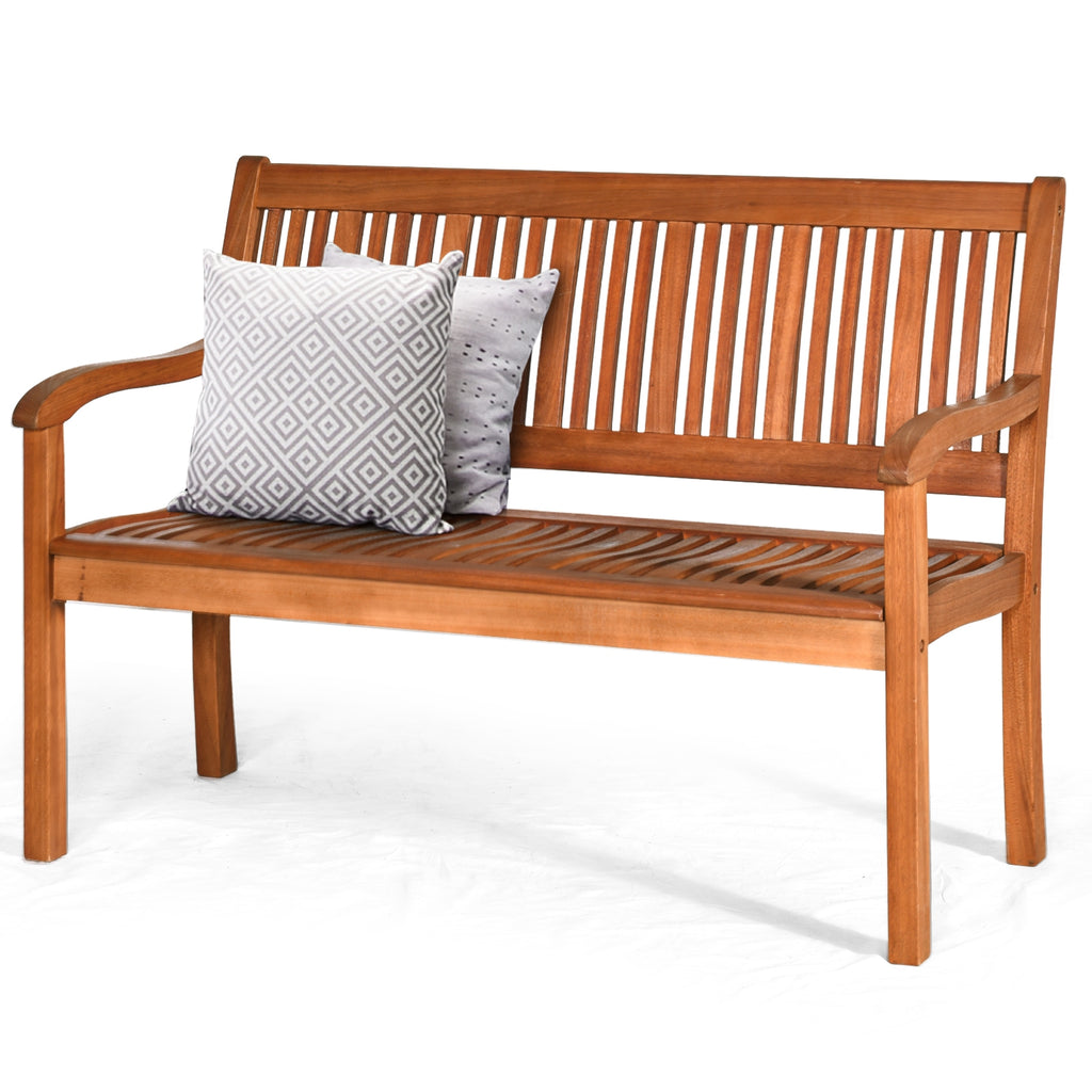 50 Inch Eucalyptus Garden Bench with Curved Backrest