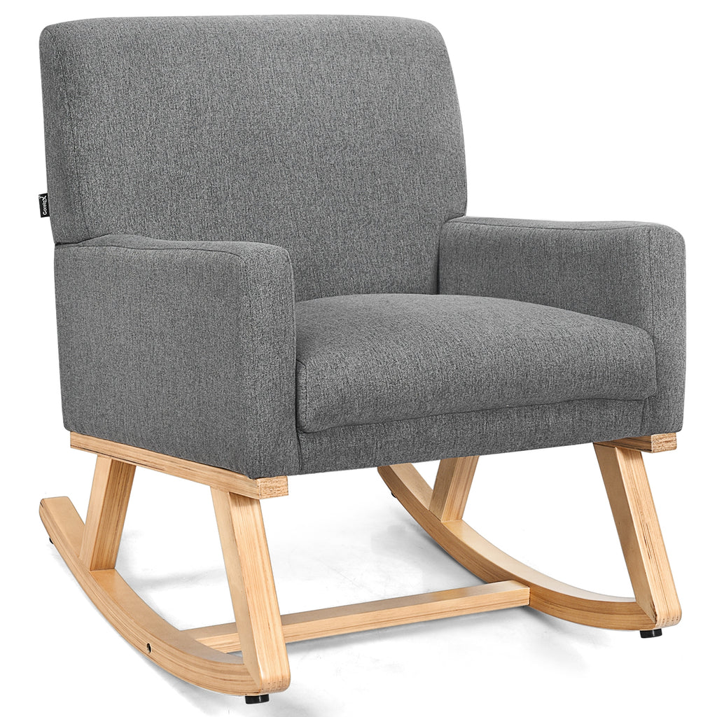 Upholstered Rocking Chair with Solid Wood Base - Beige