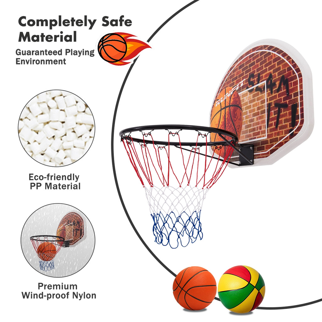 Wall Mounted Basketball Backboard with Rim & 2 Nets - 16.5 Inch Diameter, Costway