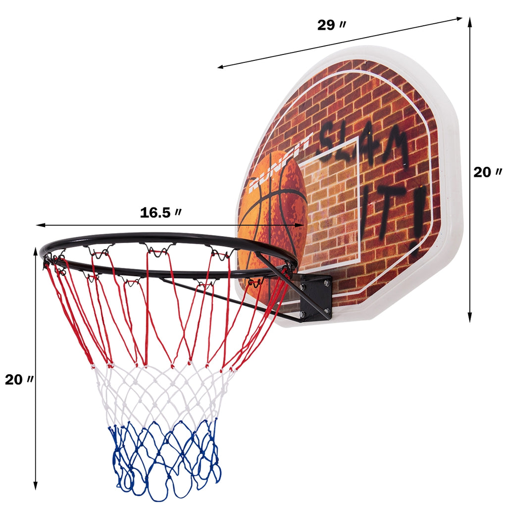 Wall Mounted Basketball Backboard with Rim & 2 Nets - 16.5 Inch Diameter, Costway