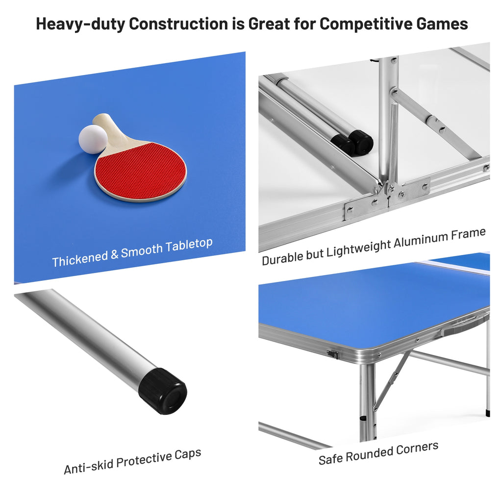 Foldable 60 Inch Portable Ping Pong Table with Accessories - Blue