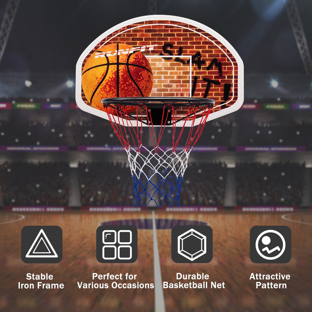 Wall Mounted Basketball Backboard with Rim & 2 Nets - 16.5 Inch Diameter, Costway