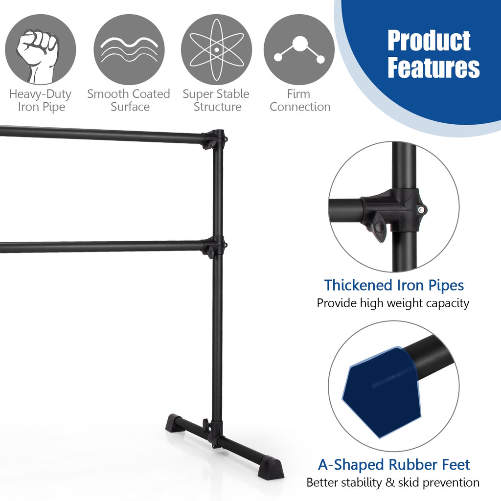 Double Ballet Barre Bar with Adjustable Height - 4 Feet Black Version of THIS Listing