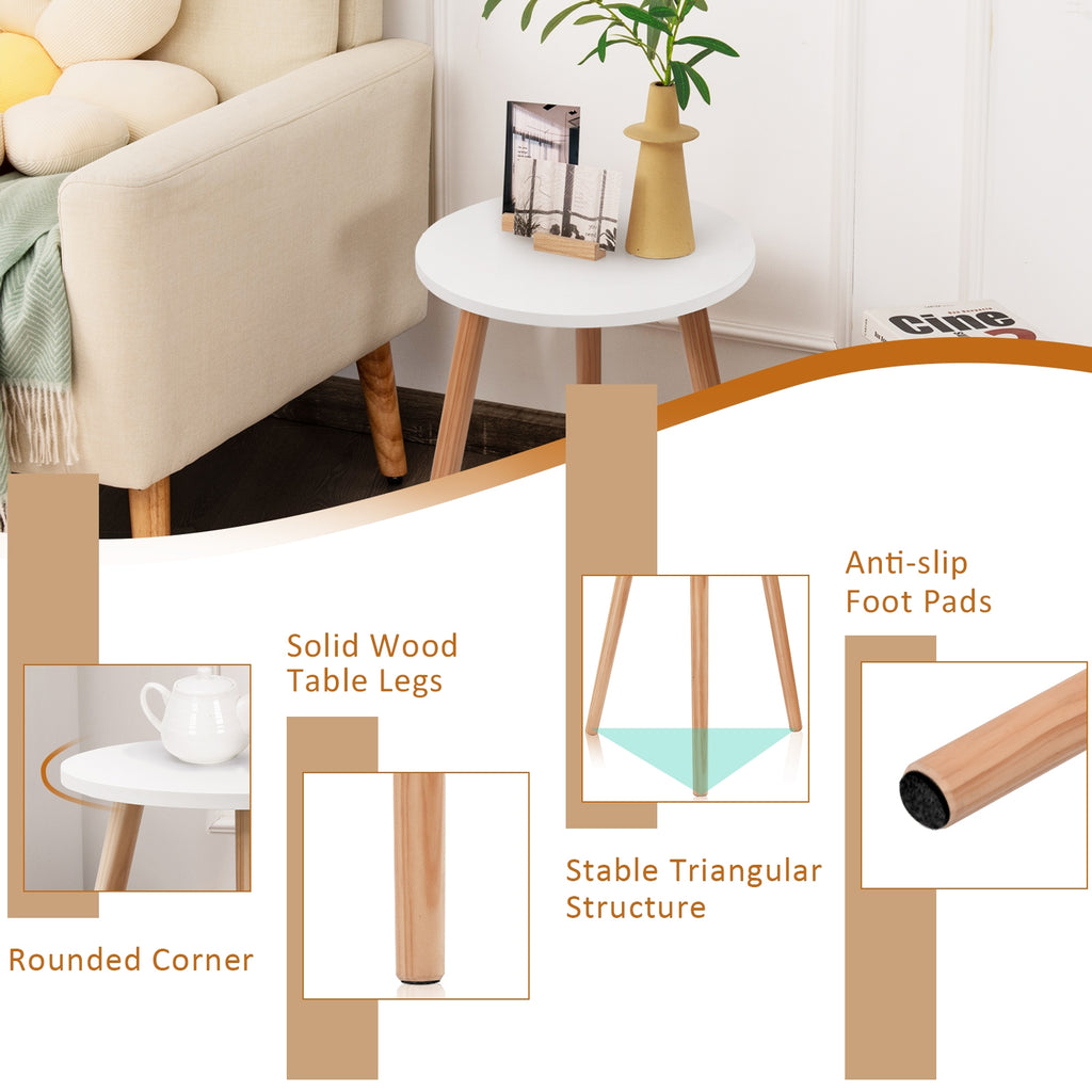 16 Inch Modern Round Coffee Table - Pine Wood