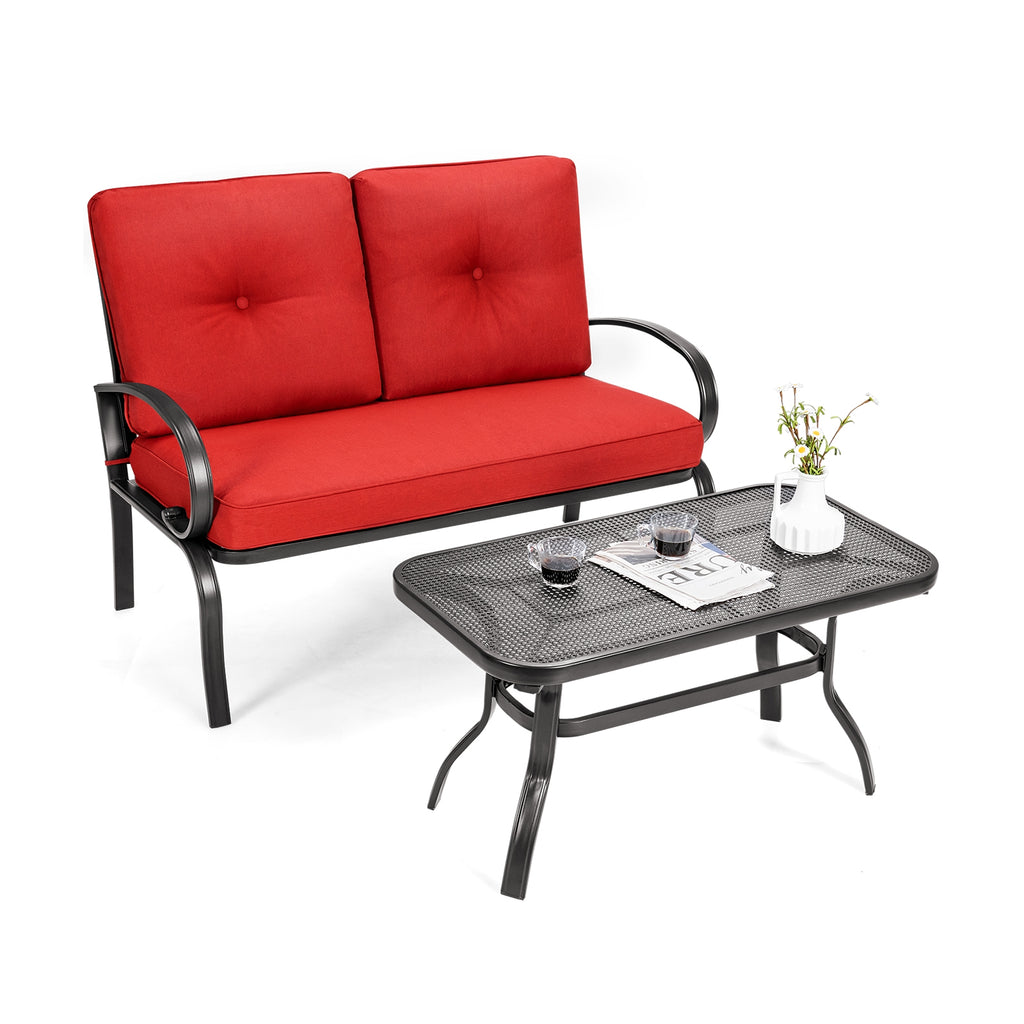 2 Pieces Patio Outdoor Cushioned Coffee Table Seat