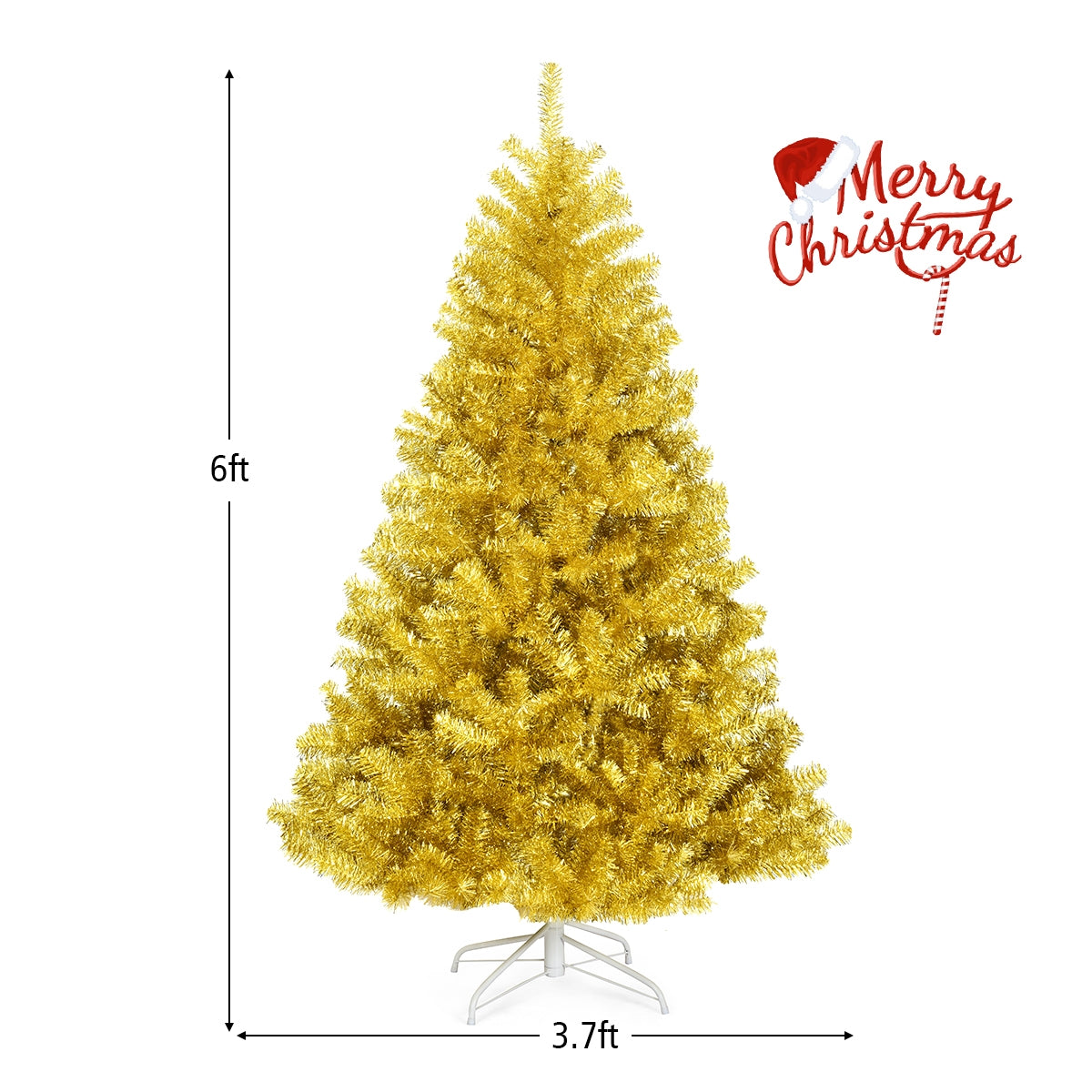 6 ft Artificial Tinsel Christmas Tree with Hinged Branches & Foldable Stand - Champagne Gold