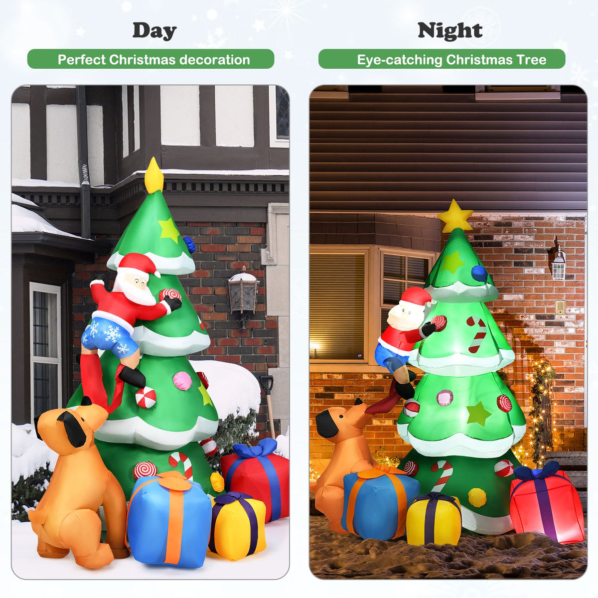 Inflatable Christmas Tree with Santa Puppy & LED Lights - 7 Feet, Dog Chasing Santa Variation