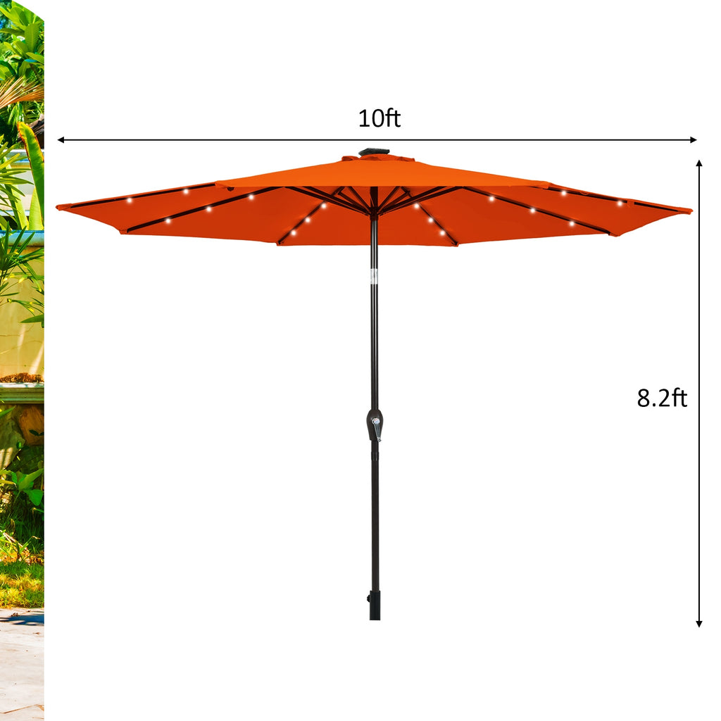 10 FT Patio Umbrella with 24 LED Solar Lights, Orange