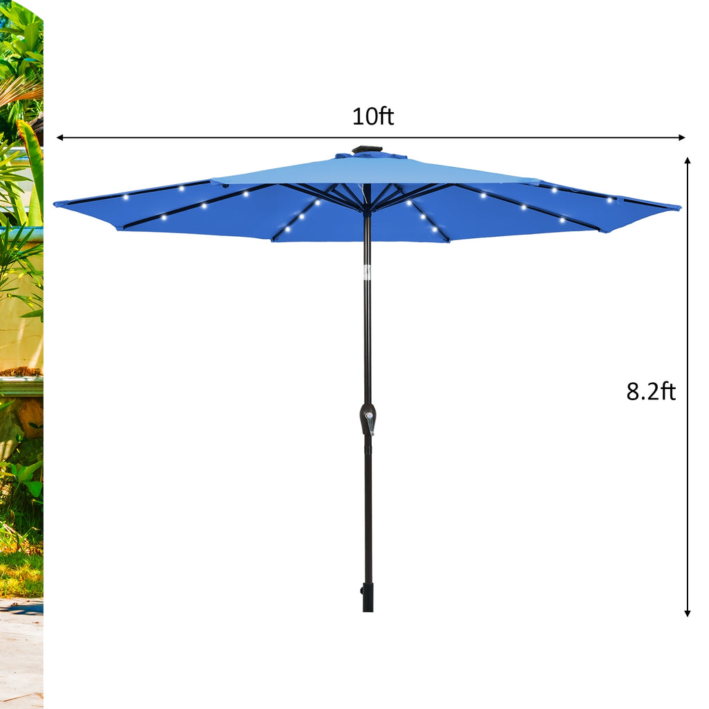 10 Ft Patio Umbrella with 24 Solar LED Lights - Blue