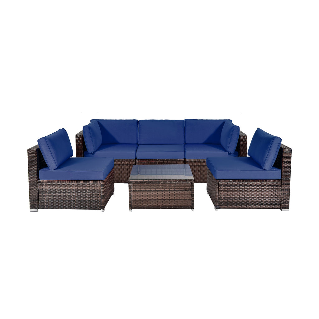 6-Piece Patio Rattan Furniture Set with Cushions - White