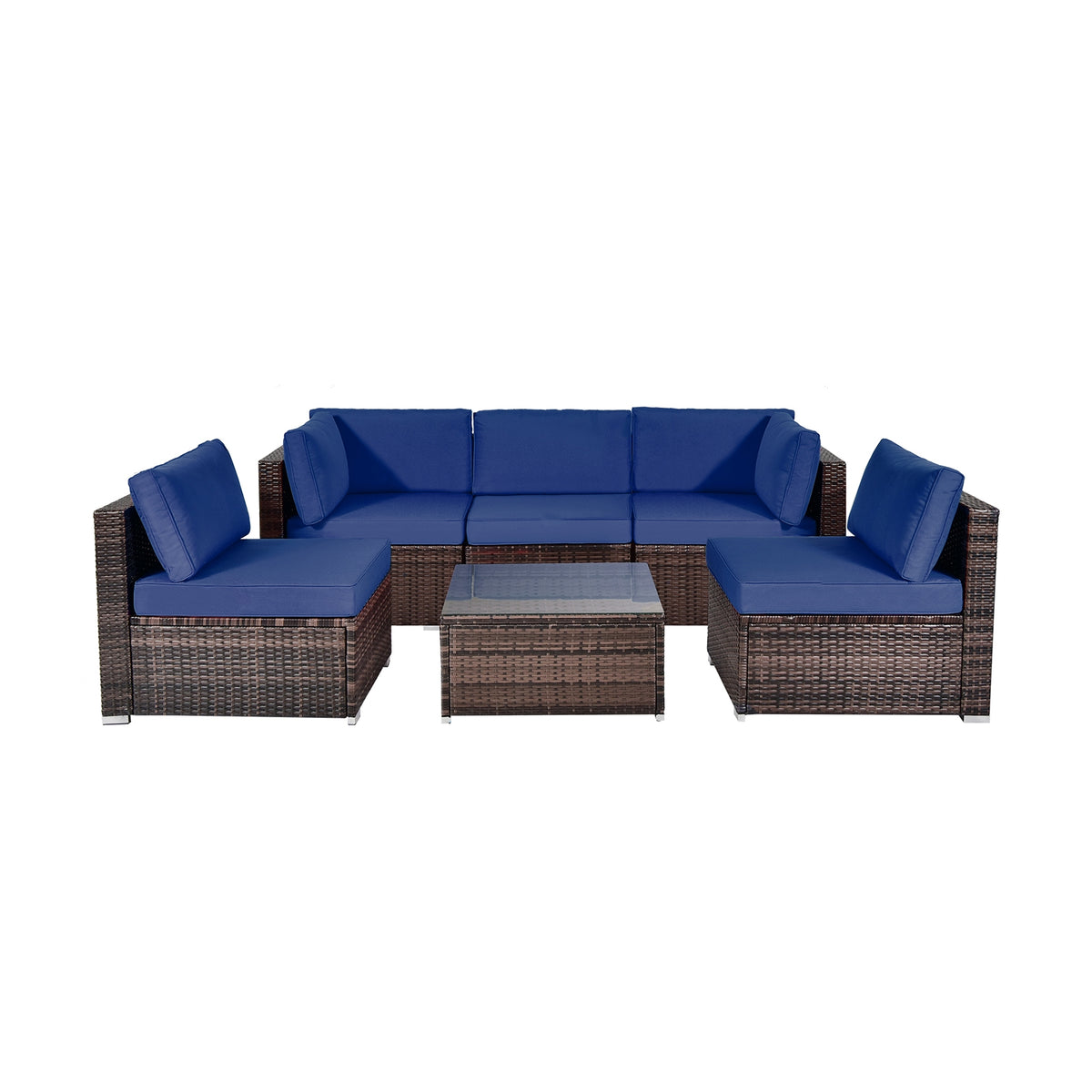 6-Piece Patio Rattan Furniture Set with Cushions - White