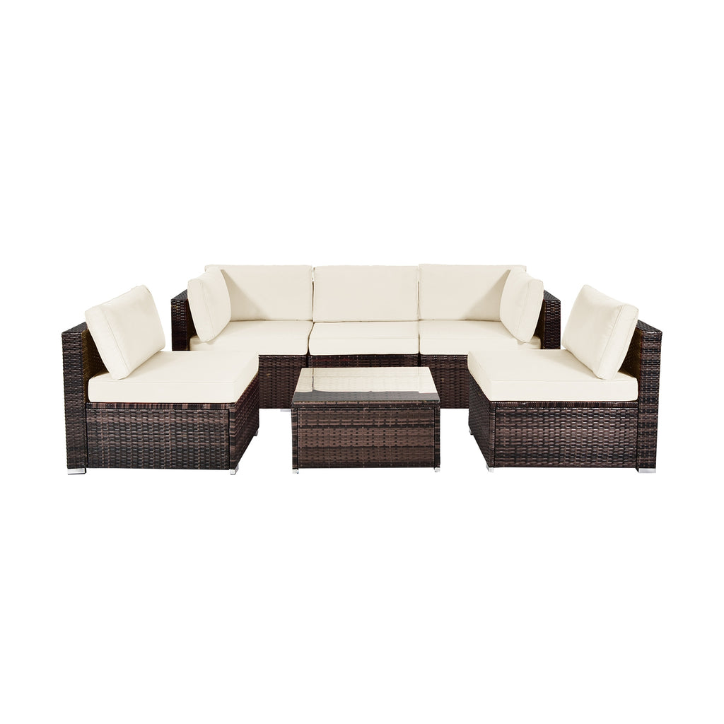 6-Piece Patio Rattan Furniture Set with Cushions - White