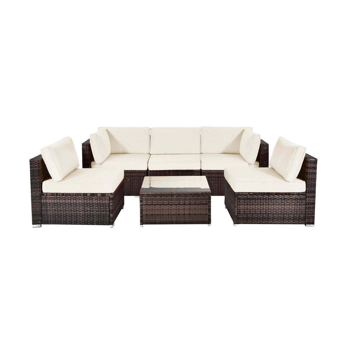 6-Piece Patio Rattan Furniture Set with Cushions - White