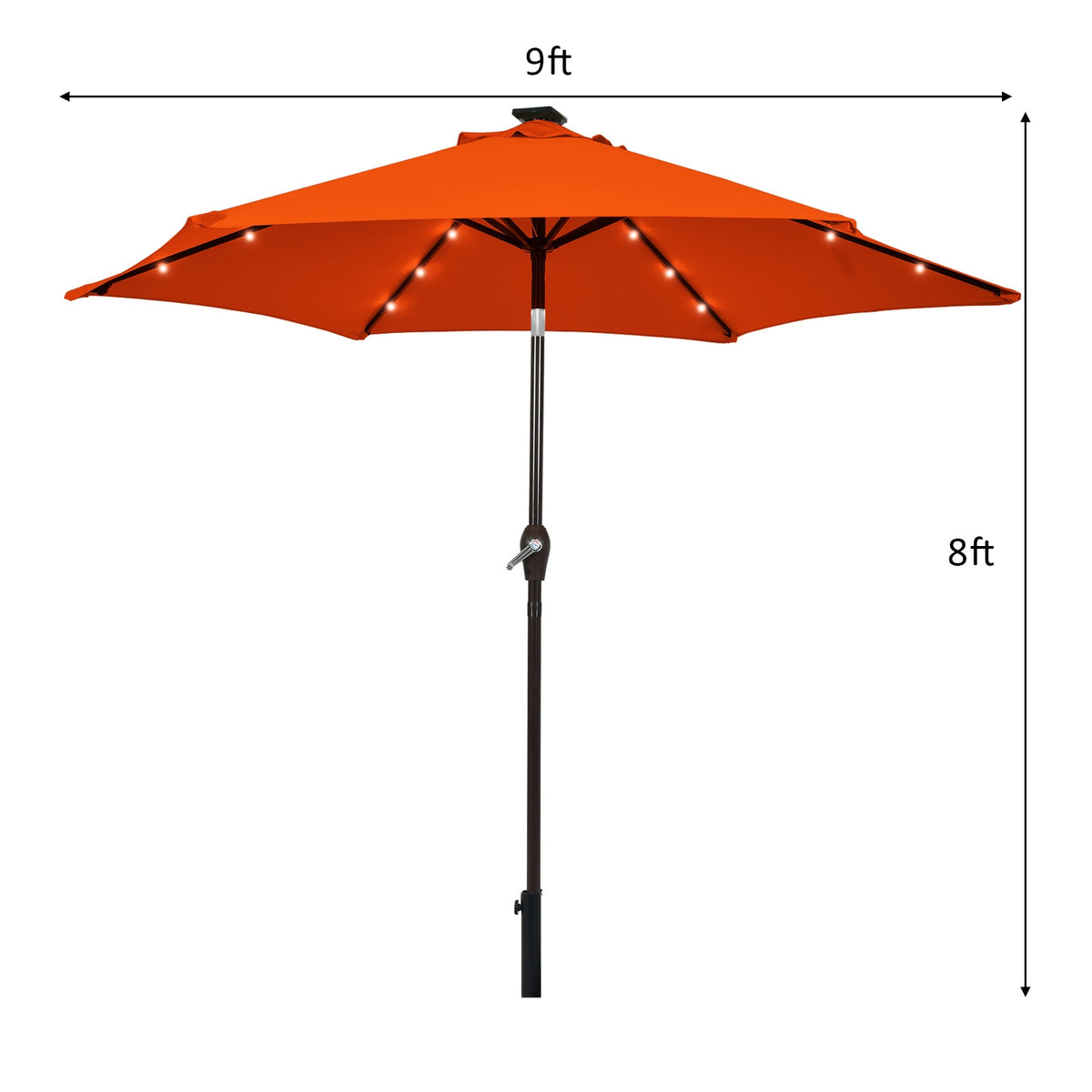 9 Feet Solar LED Lighted Patio Market Umbrella with Tilt Adjustment
