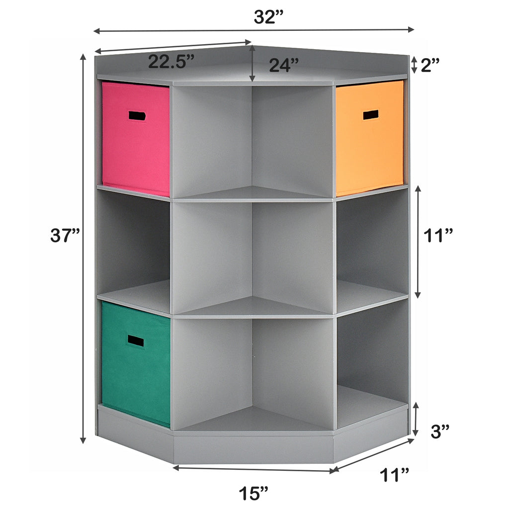 Kids Corner Storage Shelf with 3 Baskets - Gray, 3-Tier Children's Organizer