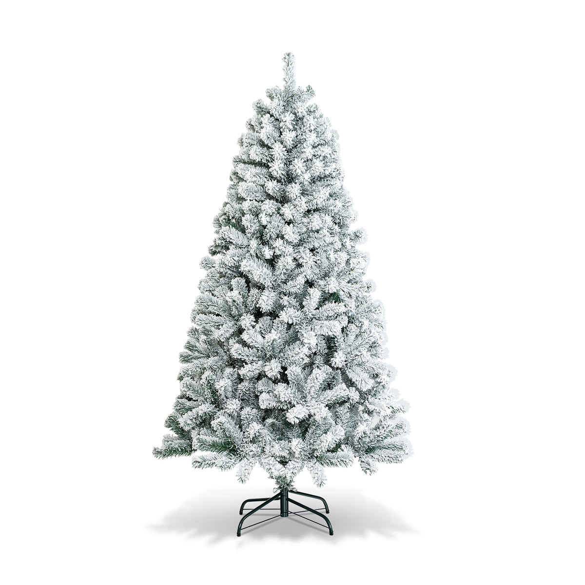 6 Ft Artificial Snow-Flocked Hinged Christmas Tree with Metal Stand
